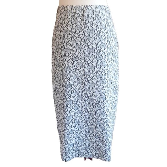 NEW Catherine Malandrino Midi Pencil Skirt White Black Heathered Lace Small - Picture 1 of 7